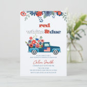 Rood, wit en opeisbaar Floral Truck Baby shower Kaart (Staand voorkant)