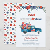 Rood, wit en opeisbaar Floral Truck Baby shower Kaart (Voorkant / Achterkant)