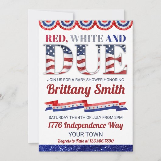 Rood wit en oplopend tot 4 juli Baby shower Kaart (Voorkant)