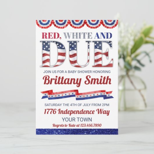 Rood wit en oplopend tot 4 juli Baby shower Kaart (Staand voorkant)