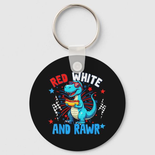 Rood Wit En Rawr Dinosaur T Rex Patriottisch 4e Va Sleutelhanger (Voorkant)
