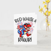 Rood Wit En Rawr Grappige Dino T-rex Dinosaurus 4e Kaart (Gele Bloem)