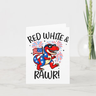 Rood Wit En Rawr Grappige Dino T-rex Dinosaurus 4e Kaart