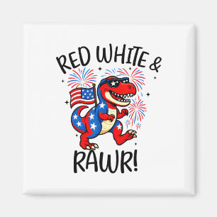 Rood Wit En Rawr Grappige Dino T-rex Dinosaurus 4e Magneet