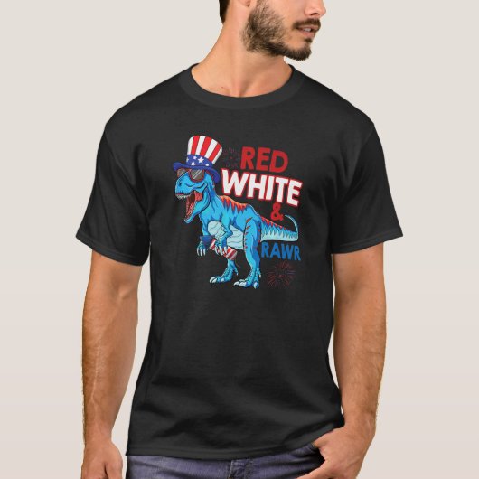 Rood Wit En Rawr Rex Usa Dinosaurus Patriottisch 4 T-shirt (Voorkant)