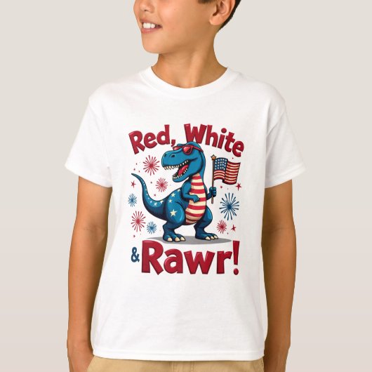 Rood wit en Rawr Schattigee dinosaurus Vlag van de T-shirt (Voorkant)