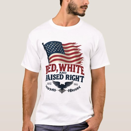 Rood, wit en rechts getogen met American Eagle T-shirt (Voorkant)