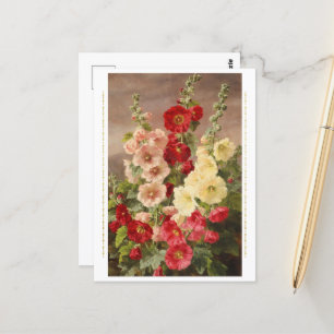 Rood, wit en roze hollyhocks, Christensen Briefkaart