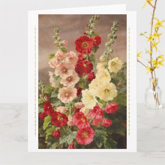 Rood, wit en roze hollyhocks, Christensen Kaart (Gele Bloem)