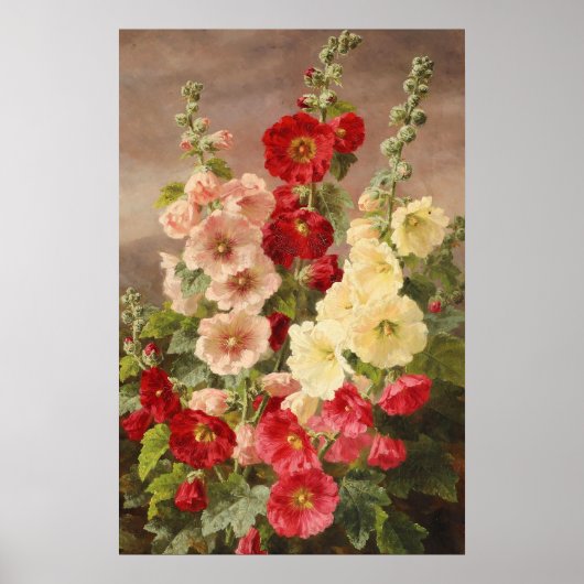 Rood, wit en roze hollyhocks, Christensen Poster (Voorkant)