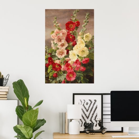 Rood, wit en roze hollyhocks, Christensen Poster (Thuiskantoor)