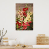 Rood, wit en roze hollyhocks, Christensen Poster (Keuken)