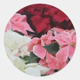 Rood Wit en Roze Winter Poinsettia bloemverf Ronde Sticker