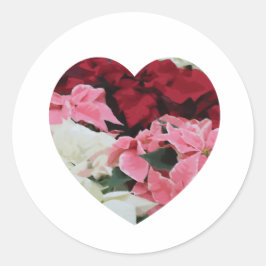 Rood Wit en Roze Winter Poinsettia hart Ronde Sticker