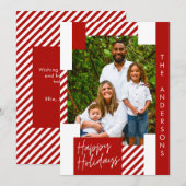 Rood wit en snoepriet kleurrijke kerst foto feestdagenkaart (Voorkant / Achterkant)
