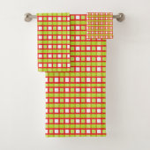 Rood, wit en statisch langgroen Weave Bad Handdoek (Insitu)