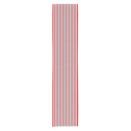 Rood wit en steenkool grijze strepen korte tafelloper (Voorkant)