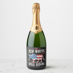 Rood Wit en Stierenrijden Amerikaanse Cowboy's Sparkling Wijnetiket
