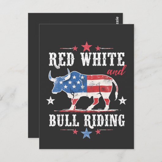 Rood Wit en Stierrijden Amerikaanse Cowboy's  Briefkaart (Voorkant / Achterkant)