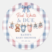Rood Wit en Te Verschonenlijn Baby Shower Sticker (Voorkant)
