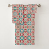Rood Wit En Teal  Bad Handdoek Set (Insitu)