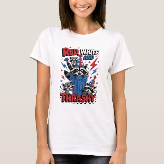 Rood wit en Thrashy Grappig Patriottisch Wasbeer T-shirt (Voorkant)