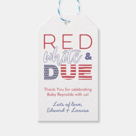 rood wit en toe patriottisch juli 4e Baby shower Cadeaulabel (Voorkant)