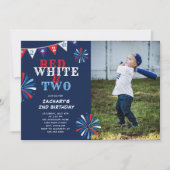 Rood Wit en TWEE 2e Verjaardag Foto Kaart (Voorkant)