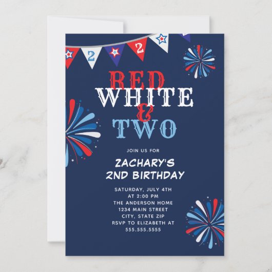 Rood Wit en TWEE 2e Verjaardag Kaart (Voorkant)