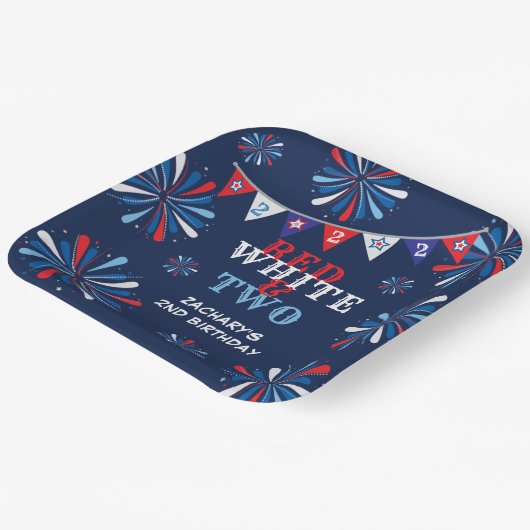 Rood Wit en TWEE 2e Verjaardag Papieren Bordje (Gebogen)