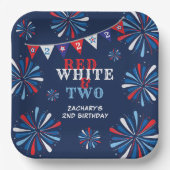 Rood Wit en TWEE 2e Verjaardag Papieren Bordje (Voorkant)
