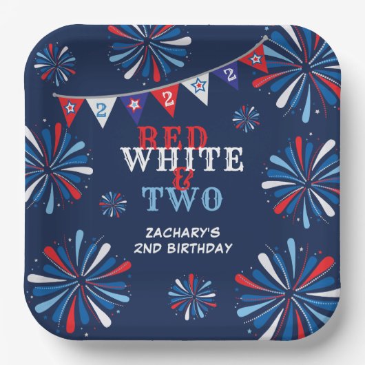 Rood Wit en TWEE 2e Verjaardag Papieren Bordje (Voorkant)
