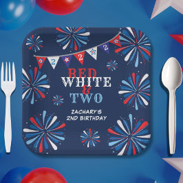 Rood Wit en TWEE 2e Verjaardag Papieren Bordje