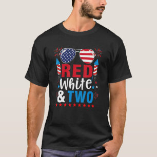 Rood wit en twee 2e verjaardag vierde juli jongens t-shirt