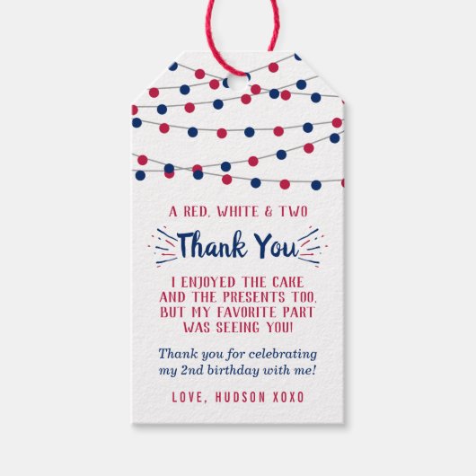 Rood, wit en twee! 4 juli 2002: Tweede verjaardag Cadeaulabel (Voorkant)