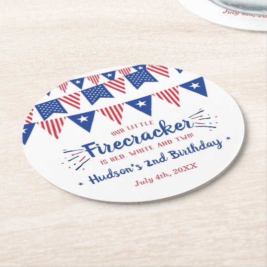 Rood, wit en twee! 4 juli 2002: Tweede verjaardag Ronde Kartonnen Onderzetter (Gebogen)