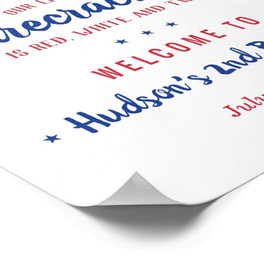 Rood, wit en twee! 4 juli 2e verjaardag poster (Hoek)