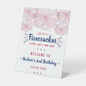 Rood, wit en twee! 4 juli 2e verjaardag reclamebord met voetstuk (Voorkant)