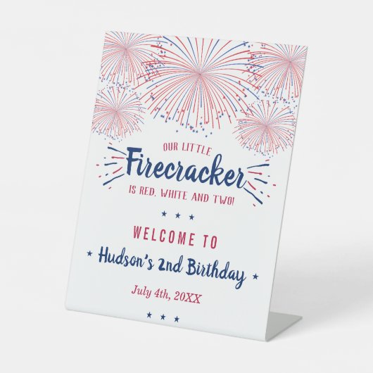 Rood, wit en twee! 4 juli 2e verjaardag reclamebord met voetstuk (Voorkant)
