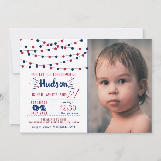 Rood, wit en twee! 4 juli Foto 2e verjaardag Kaart (Voorkant)