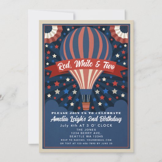 Rood wit en twee ballonnen 4 juli verjaardag kinde kaart (Voorkant)