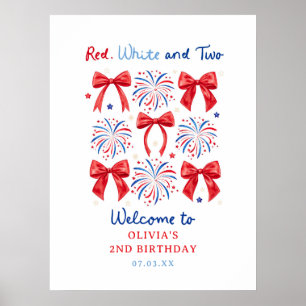 Rood Wit en Twee Juli Meisje 2e Verjaardag Welkom Poster