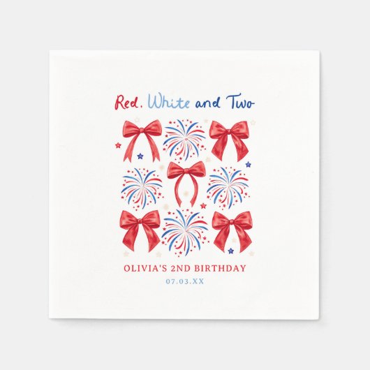 Rood Wit en Twee Juli Meisje 2e Verjaardag Welkom Servet (Voorkant)