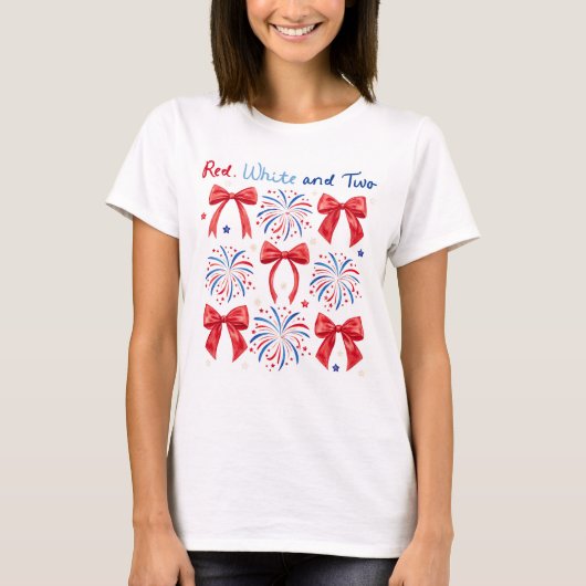 Rood wit en twee juli meisje 2e verjaardagsfeest t-shirt (Voorkant)