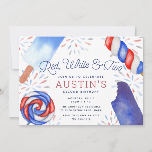 Rood, wit en twee | Kinder Tweede verjaardag Kaart (Voorkant)