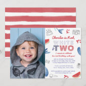 Rood wit en twee lange afstanden 2e verjaardag kaart (Voorkant / Achterkant)