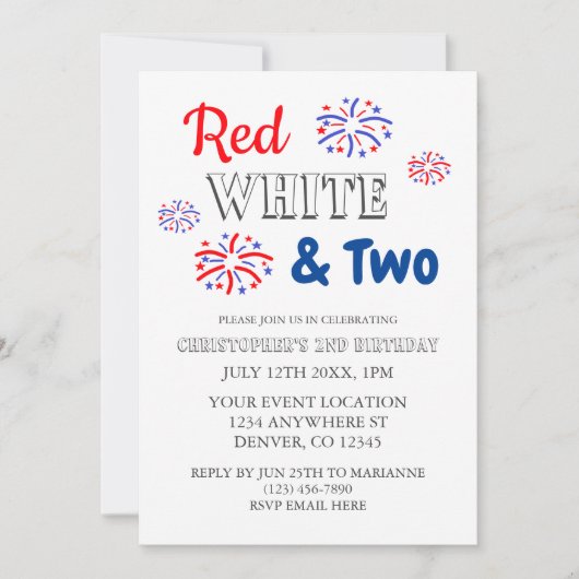 Rood wit en twee tweede verjaardag kaart (Voorkant)