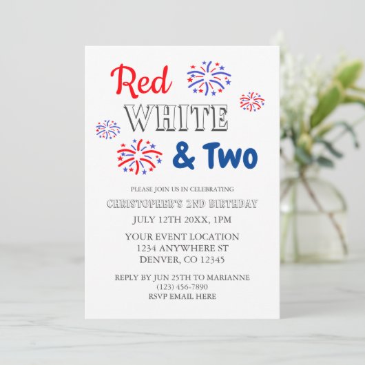 Rood wit en twee tweede verjaardag kaart (Staand voorkant)