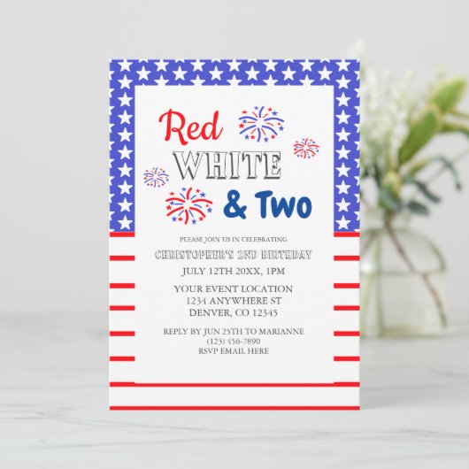 Rood wit en twee tweede verjaardag kaart (Staand voorkant)