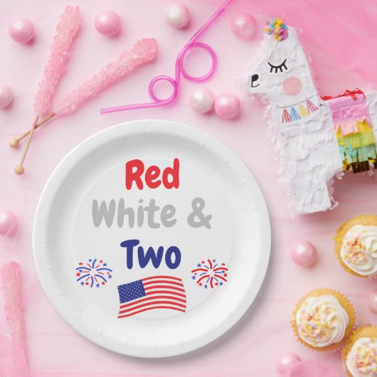 Rood, wit en twee tweede verjaardag papieren bordje (Feest)